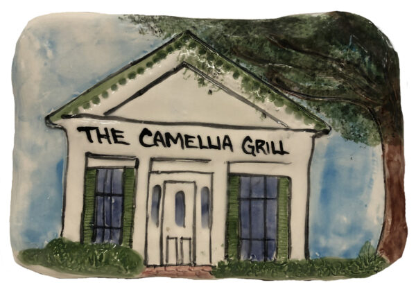 ceramic plauque of Camellia Grill in New Orleans.