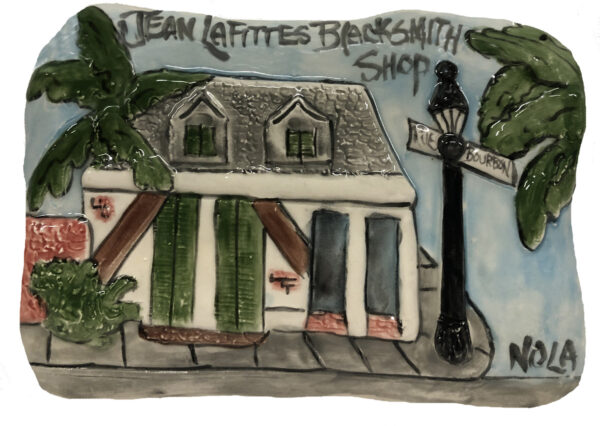 Ceramic Plauque of Jean Lafittes Blacksmith shop in New Orleans.