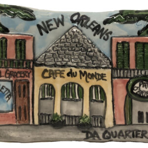 Ceramic Plaque of Cafe De Monde, Central Grocery, and Pat O Briens.