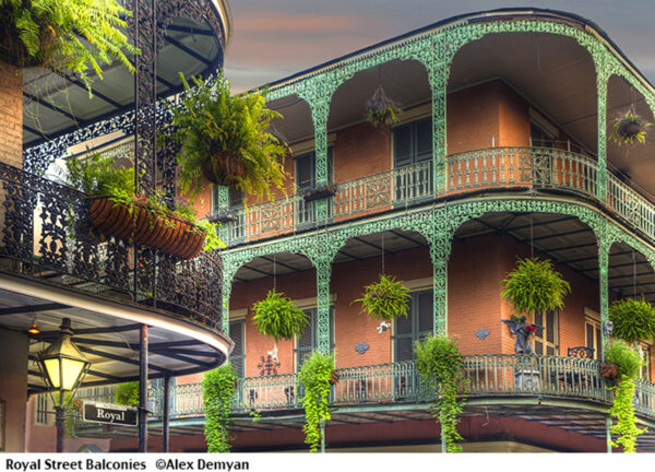 New Orleans classic building with green terrace.