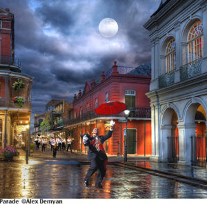 eccentric man holding umbrella in New Orleans Second Street.