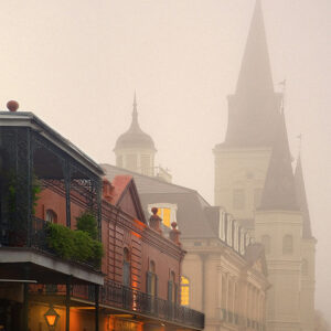foggy morning in New Orleans French Quarter.