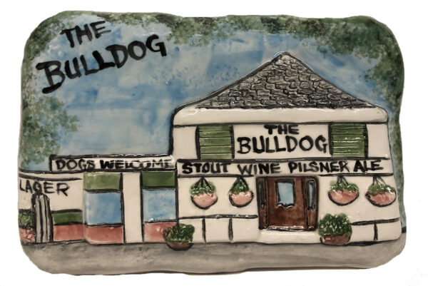 Ceramic plaque of the Bulldog on Canal in Mid City.