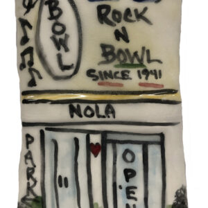Ceramic plaque of Mid-City Rock N Roll Bowling in New Orleans.