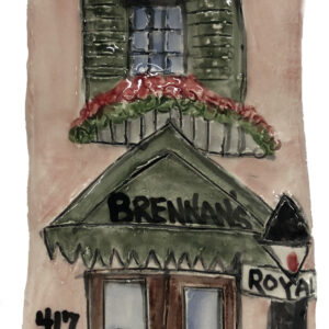 tall ceramic painting of Brennans in New Orleans.