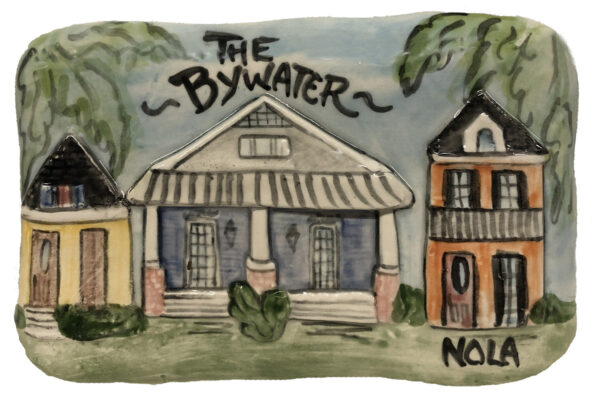 Ceramic painting of a building - the Bywater in New Orleans.