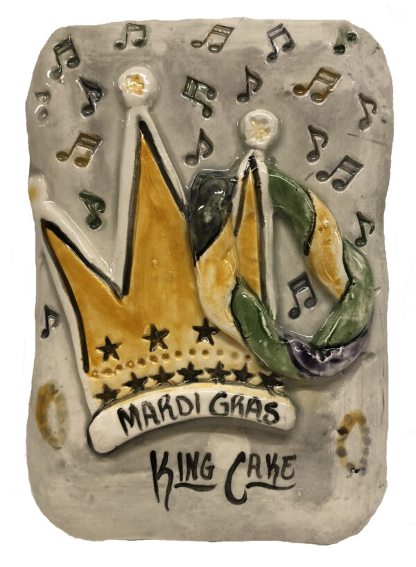 Ceramic plaque celebrating Mardi Gras King Cake!