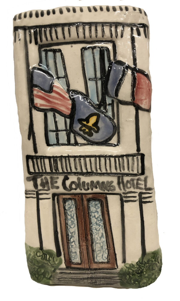 Ceramic plaque of The Columns Hotel.