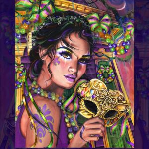 Mardi Gras Poster featuring beautiful girl wearing a venetian mask.