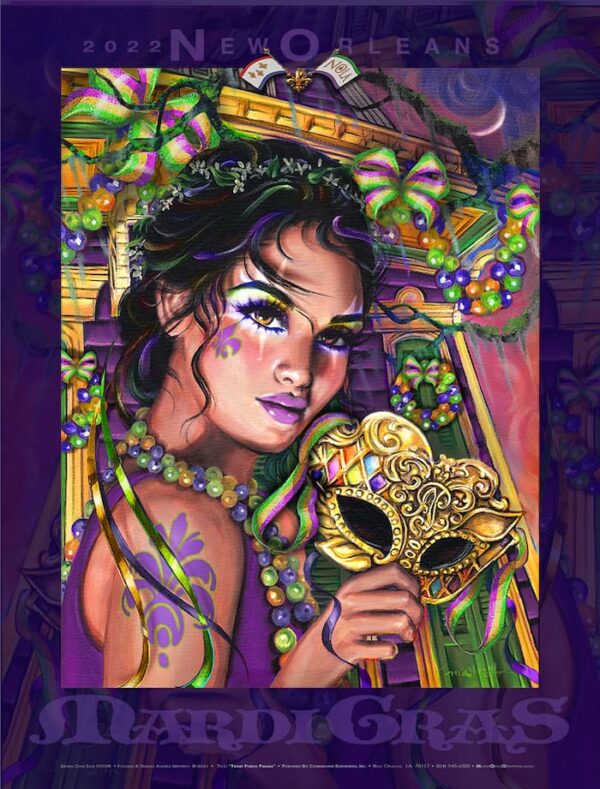 Mardi Gras Poster featuring beautiful girl wearing a venetian mask.