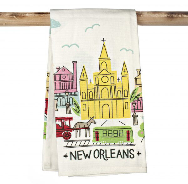 graphic towel with retro mid-century art style. New Orleans.
