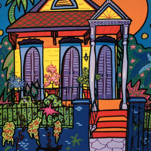 modern style painting with flat solid colors of new orleans home.