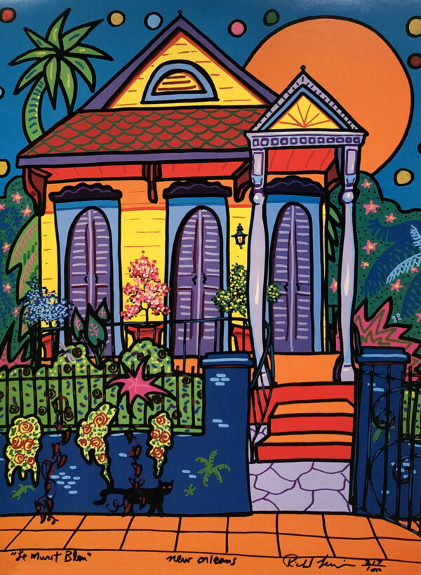 modern style painting with flat solid colors of new orleans home.