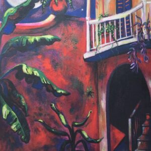 vibrant modern painting of courtyard in NOLA.