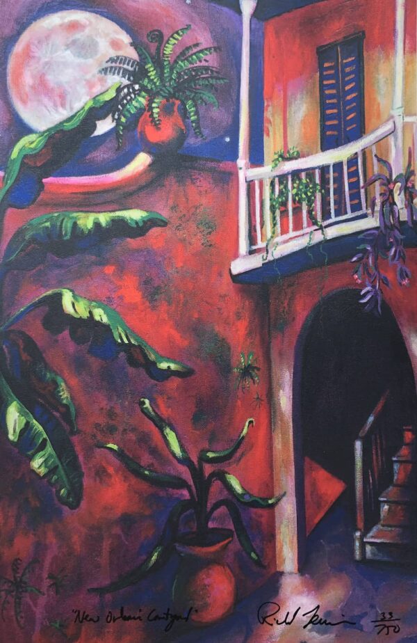 vibrant modern painting of courtyard in NOLA.