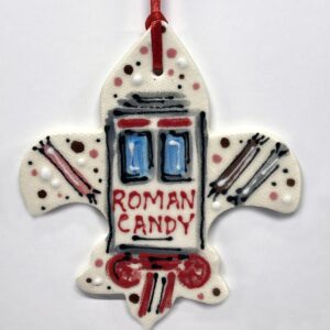 Roman Candy ceramic ornament.