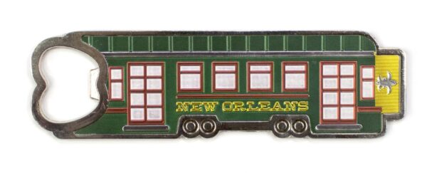 Bottle Opener in shape of New Orleans streetcar with a magnet across the back.