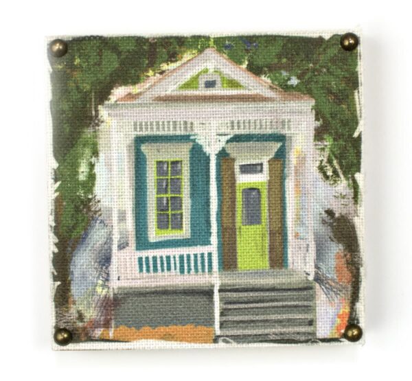 Wooden art block with Creole Cottage image printed on fabric.