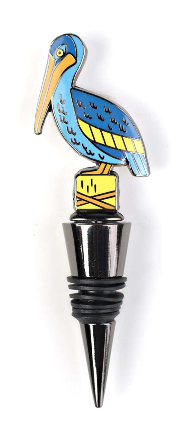 Wine stopper with a pelican design on top.