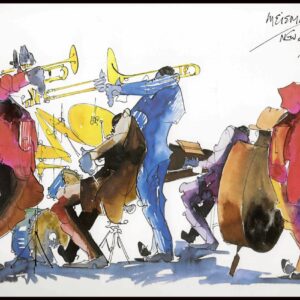Full Band Matted watercolor print by Leo Meiersdorff from 1976.