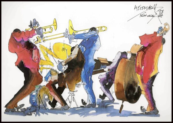 Full Band Matted watercolor print by Leo Meiersdorff from 1976.