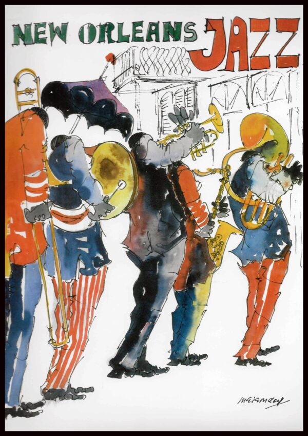 New Orleans Jazz Matted watercolor print by Leo Meiersdorff from 1976.