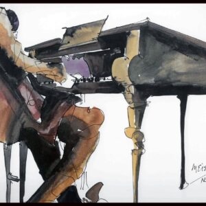 Piano Matted watercolor print by Leo Meiersdorff from 1976.