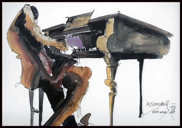 Piano Matted watercolor print by Leo Meiersdorff from 1976.