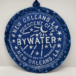 New Orleans' water meter inspired Potholders named for NOLA neighborhoods by Tracy Thomson of Kabuki Designs.