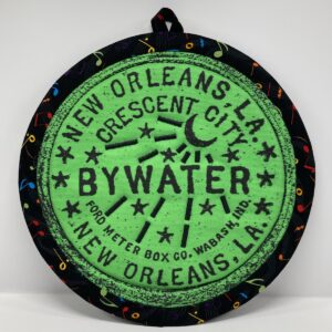 New Orleans' water meter inspired Potholders named for NOLA neighborhoods by Tracy Thomson of Kabuki Designs.