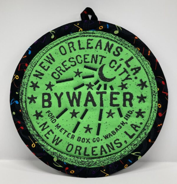 New Orleans' water meter inspired Potholders named for NOLA neighborhoods by Tracy Thomson of Kabuki Designs.