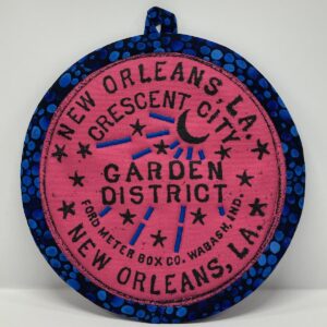 New Orleans' water meter inspired Potholders named for NOLA neighborhoods by Tracy Thomson of Kabuki Designs.