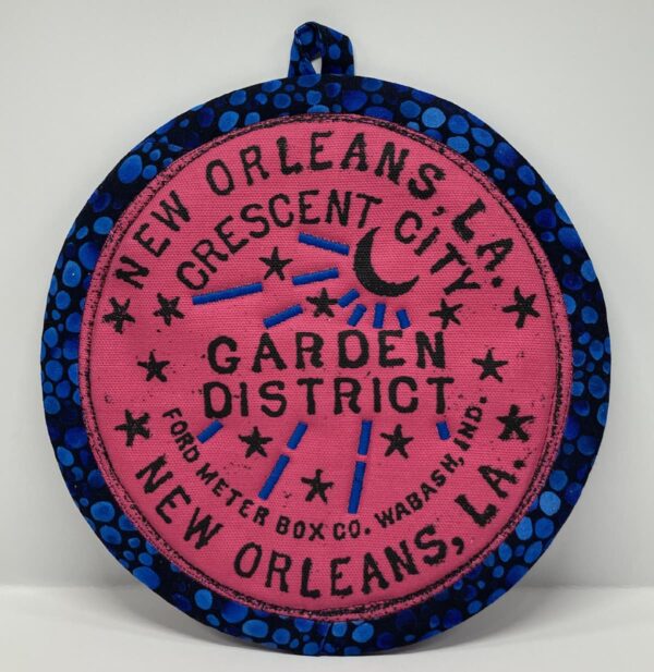 New Orleans' water meter inspired Potholders named for NOLA neighborhoods by Tracy Thomson of Kabuki Designs.