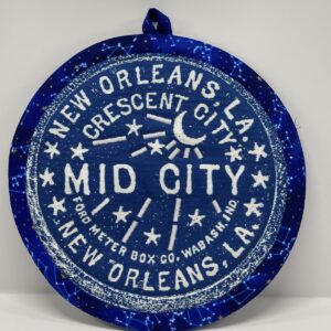 New Orleans' water meter inspired Potholders named for NOLA neighborhoods by Tracy Thomson of Kabuki Designs.