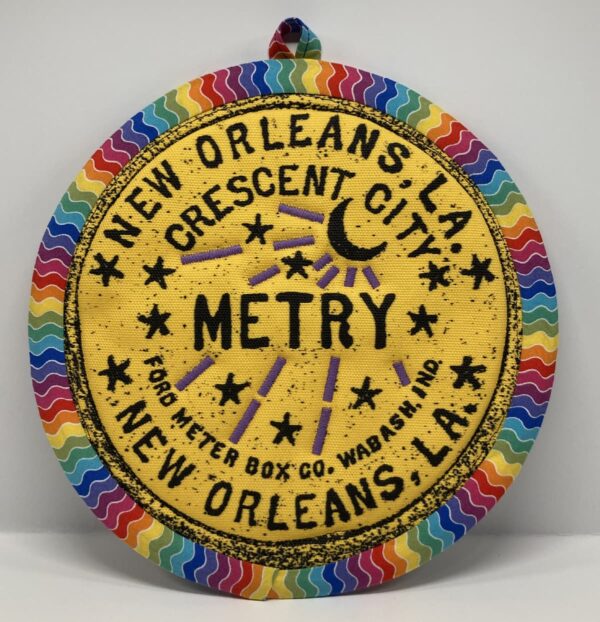 New Orleans' water meter inspired Potholders named for NOLA neighborhoods by Tracy Thomson of Kabuki Designs.