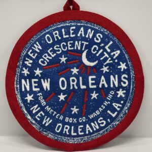 New Orleans' water meter inspired Potholders named for NOLA neighborhoods by Tracy Thomson of Kabuki Designs.