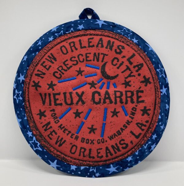 New Orleans' water meter inspired Potholders named for NOLA neighborhoods by Tracy Thomson of Kabuki Designs.