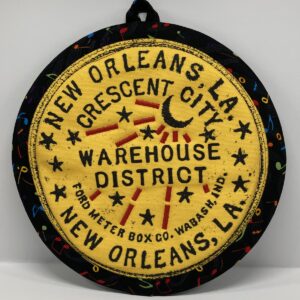 New Orleans' water meter inspired Potholders named for NOLA neighborhoods by Tracy Thomson of Kabuki Designs.