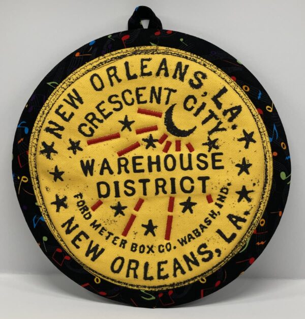 New Orleans' water meter inspired Potholders named for NOLA neighborhoods by Tracy Thomson of Kabuki Designs.