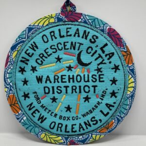 New Orleans' water meter inspired Potholders named for NOLA neighborhoods by Tracy Thomson of Kabuki Designs.