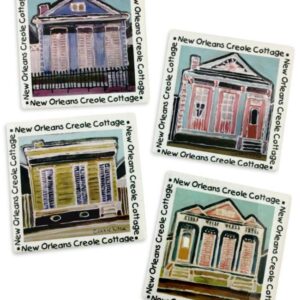 4 resin coasters featuring 4 different Creole Cottage designs.