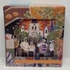 4 colorful resin coasters featuring the artwork of local artist Connie Kittok. French Market, Jazz Fest, Brass Band in front of St. Louis Cathedral, Preservation Hall Band.