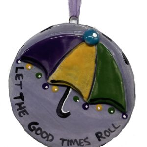 Let the Good Times Roll Mardi Gras Umbrella Ceramic Ornament by Katie Baldwin.