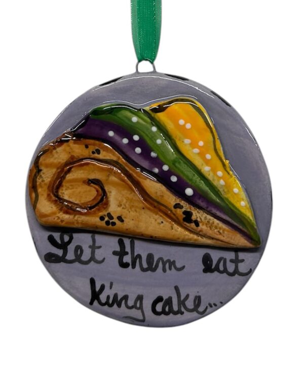 King Cake ceramic ornament hand painted by Katie Baldwin