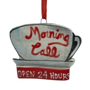 Morning Call ceramic ornament hand painted by Katie Baldwin