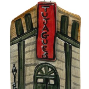 Tujagues Restaurant ceramic ornament hand painted by Katie Baldwin