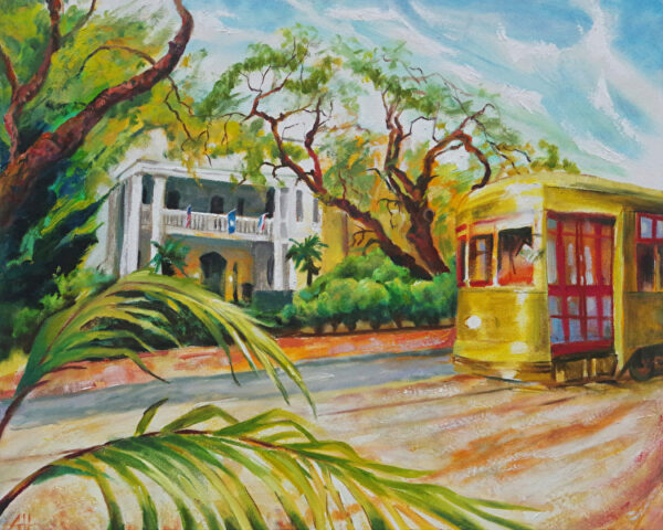 Streetcar by The Columns Hotel matted print by Adam Hall.