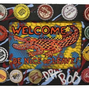 Be Nice or Leave folk art- bottle cap studded frame by Dr. Bob