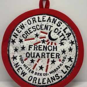 Hand sewn potholder by Tracy Thomson.