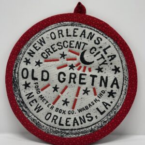 Hand sewn potholder by Tracy Thomson.